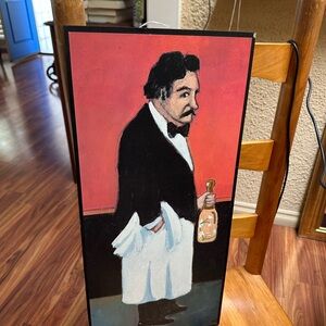 Elegant Waiter Art Print with Red Background